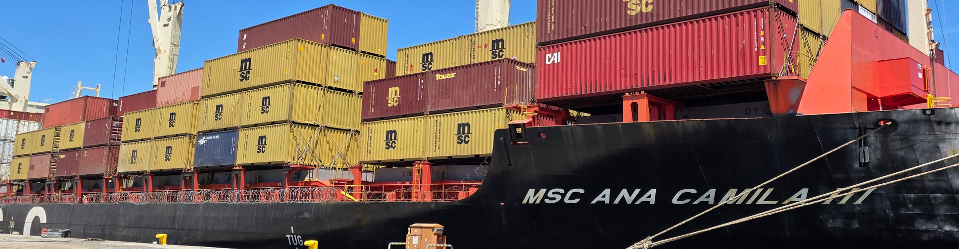 containers on ship close up