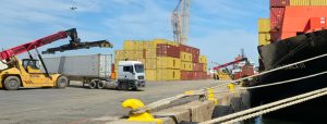 ship cargo with containers and reach stacker